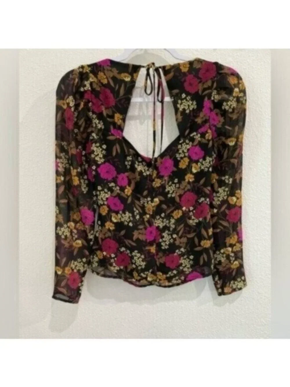 Astr Dark Floral Ruched Blouse Feminine Whimsigoth Open Back